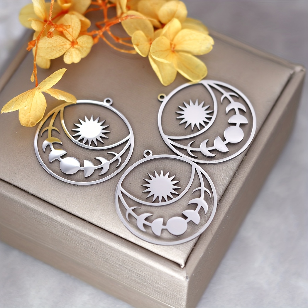 TEMU 3pcs Sun Moon Phase Stainless Steel Pendant Charms For Jewelry Making Craft Earrings Necklace Women Findings Accessory