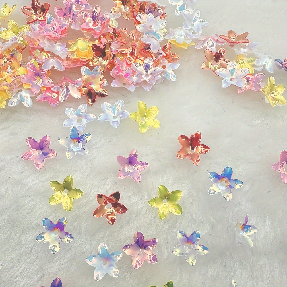 

300pcs 3d Flower Color Sequins Acrylic Beads, Ideal Accessories For Necklace, Bracelet, Keychain, Earrings, Jewelry Making