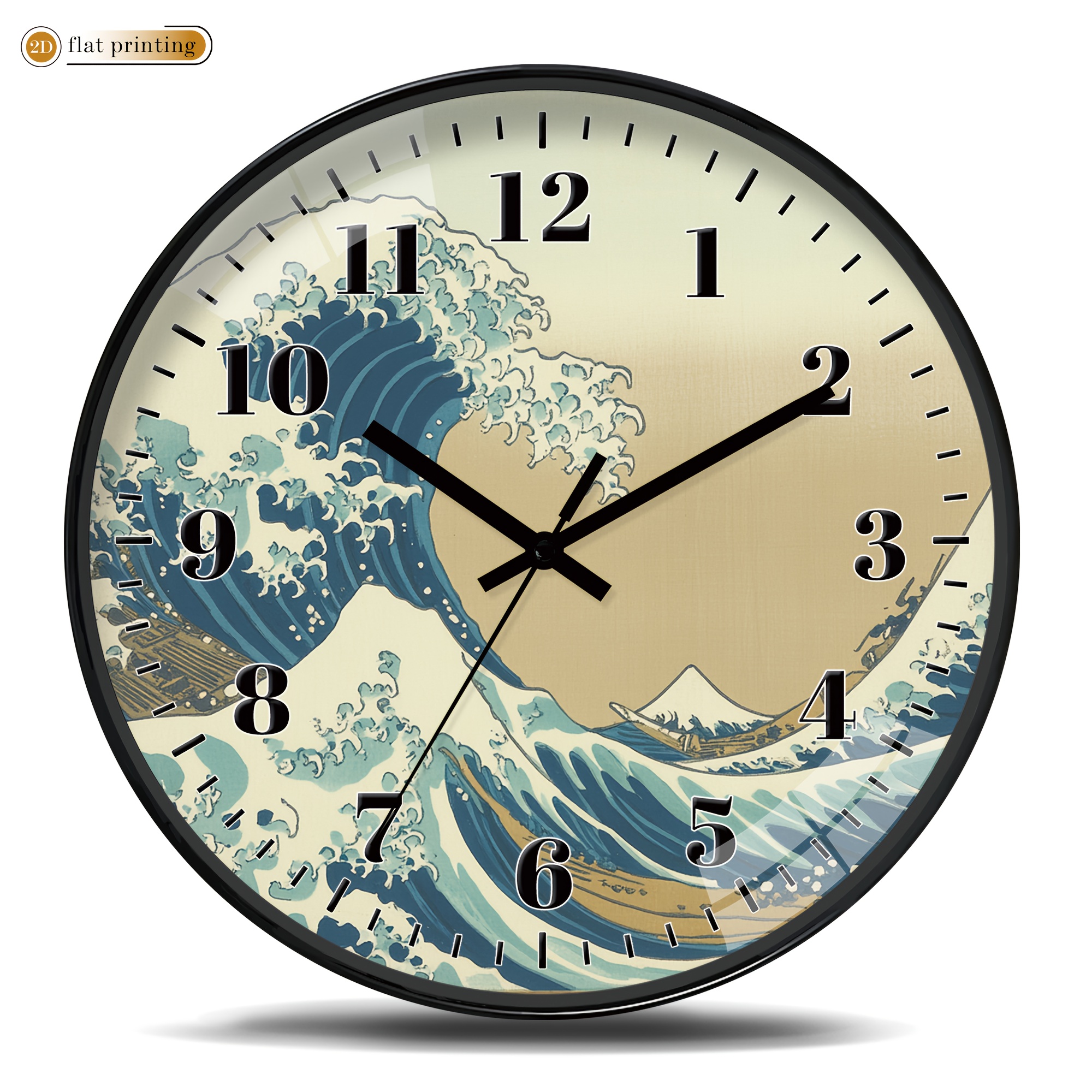 a plastic silent wall clock with 2d flat printing featuring a fantasy themed japanese   e wave pattern round quartz clock suitable for artistic style decoration batteries not included