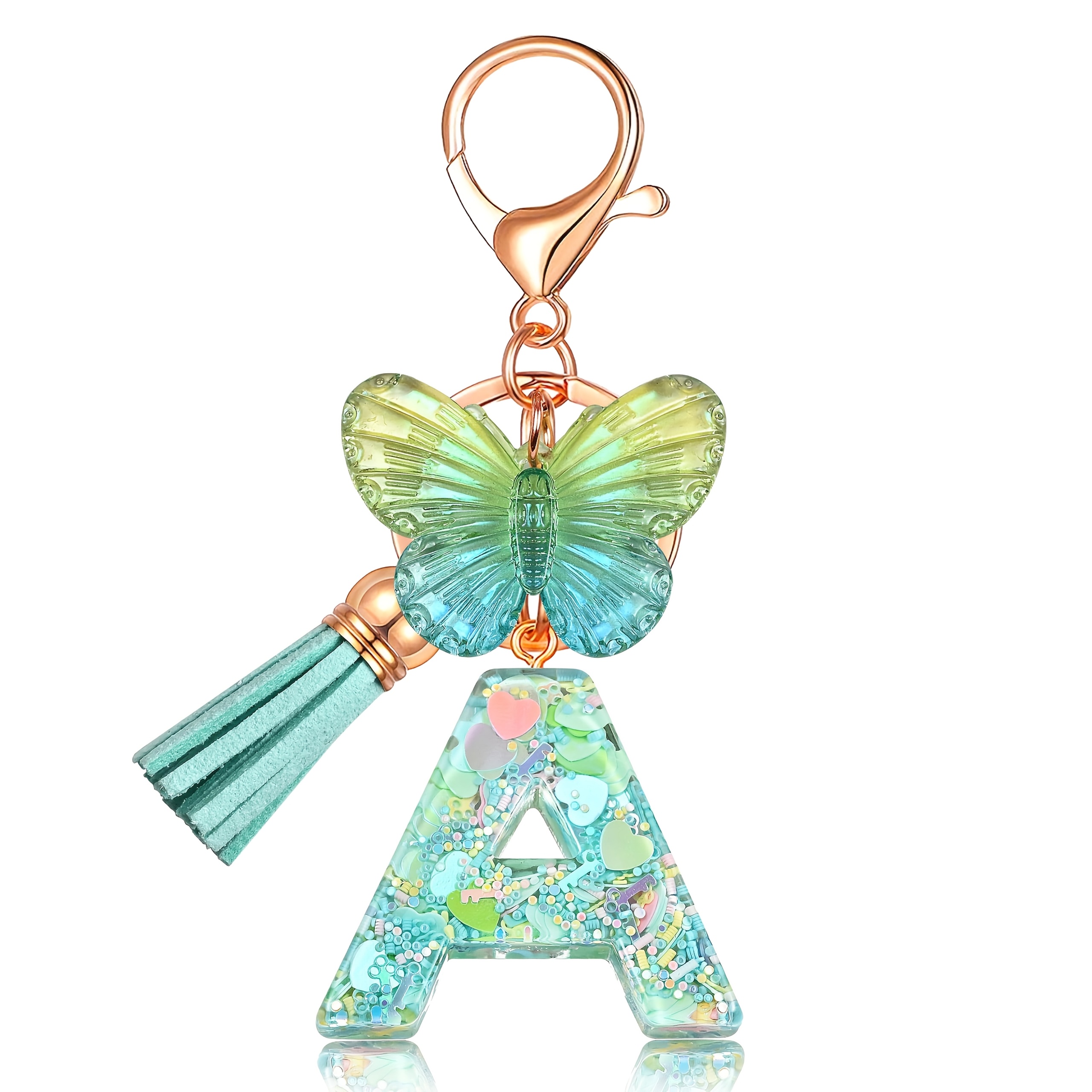 TEMU 1 portachiavi con verde e nappa con , portachiavi in resina ABS a forma di D, chiusura ad anello , tema amicizia e amore, per San Valentino, ,