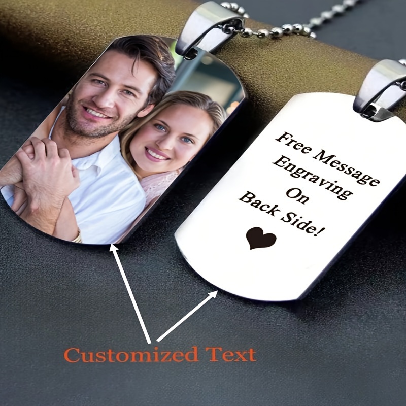 

Custom Engraved Stainless Steel Dog Tag Photo Pendant Necklace - Personalized Picture Jewelry With Optional Text Engraving, No Plating, Ideal For Men, Unique Gift For Special Occasions