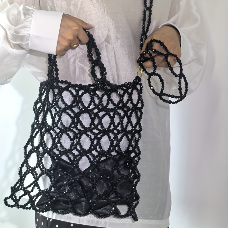 Original Custom Handmade Women'S Bag Set Black High-end Hollow Out Can Be Crossed with Inner Lining Whole Set Women'S Single Shoulder Bag Large Capacity Niche European and American Women'S Bag 2025 New, Black Handbag, Handbag Black, Black Purse, Handbag For Women