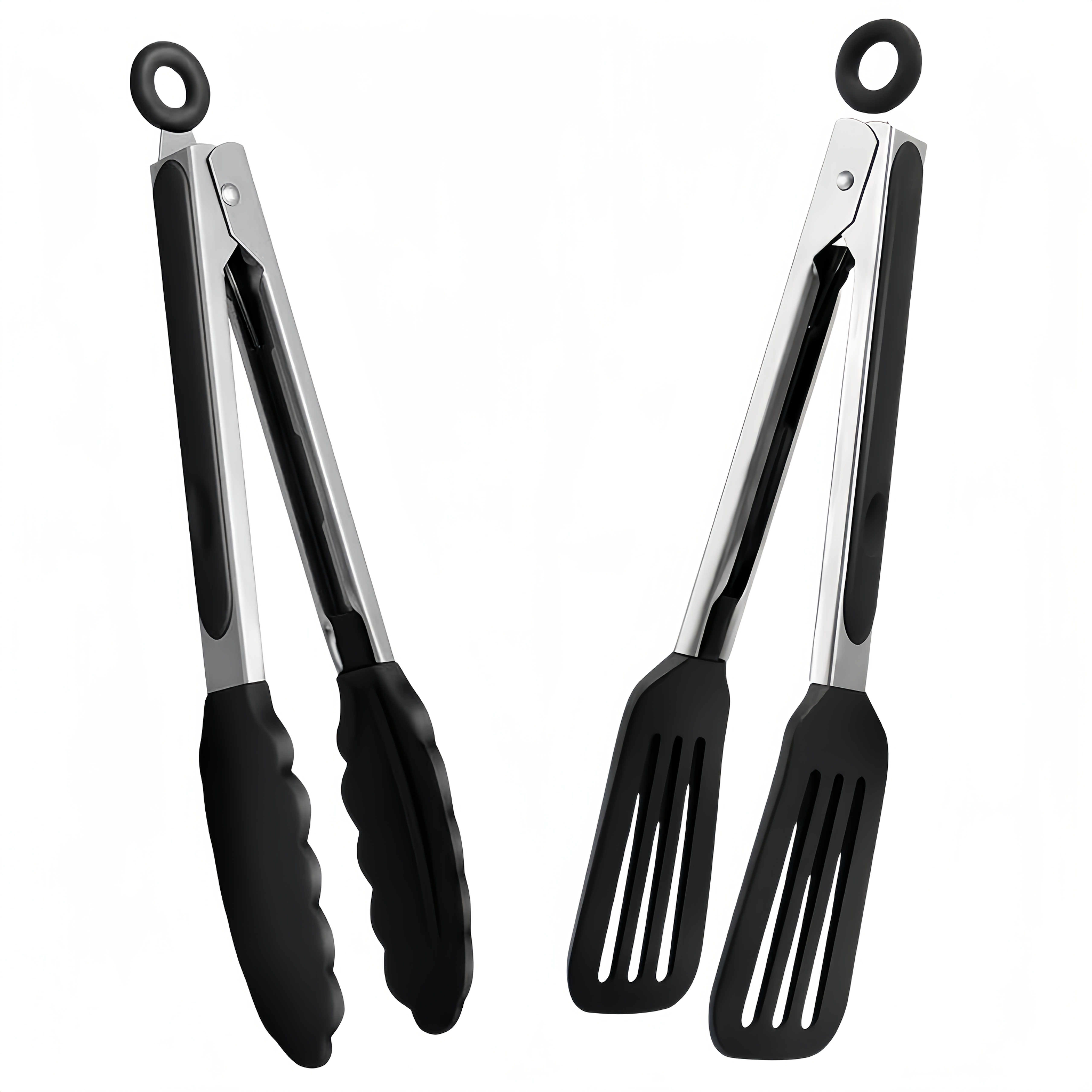2pcs Premium Stainless Steel & Silicone Serving Tongs | Versatile Kitchen Essentials For Bbq, Grilling Steak Salad Dessert Non-slip Durable Tools