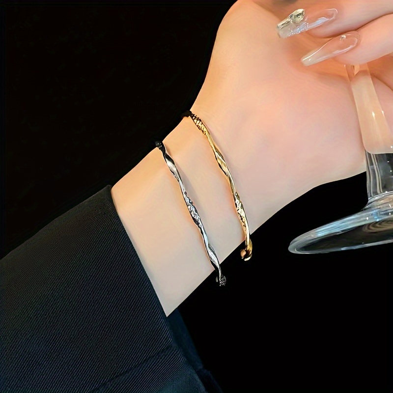 Stylish Women's Open Bangle Bracelet with Golden Pattern
