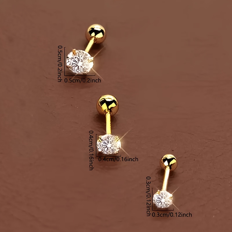 3pcs Dangle Earrings with Cubic Zirconia Sparkling Golden
