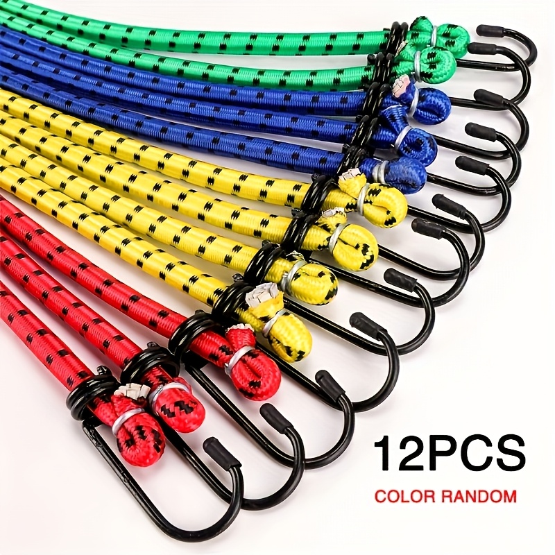 TEMU 12pcs Set - Heavy-duty Elastic Ropes With Random Color Hooks, 8mm/0.31 Inches In Diameter, In Lengths Of 12, 24, And 39 Inches. Suitable For