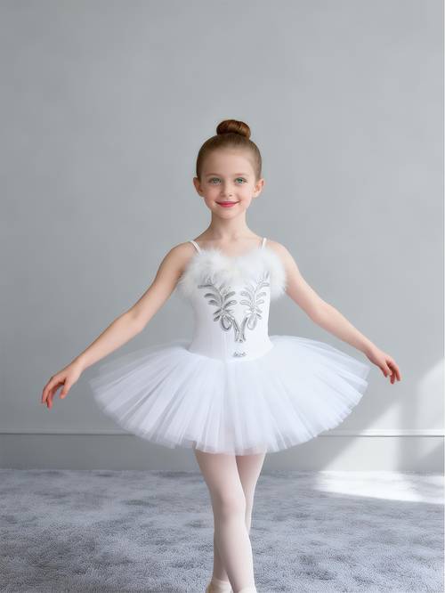 girls ballet with faux fur collar sequin puff tulle performance dress suitable for dance birthday parties stage performances hand washable childrens dance dress gown outdoor