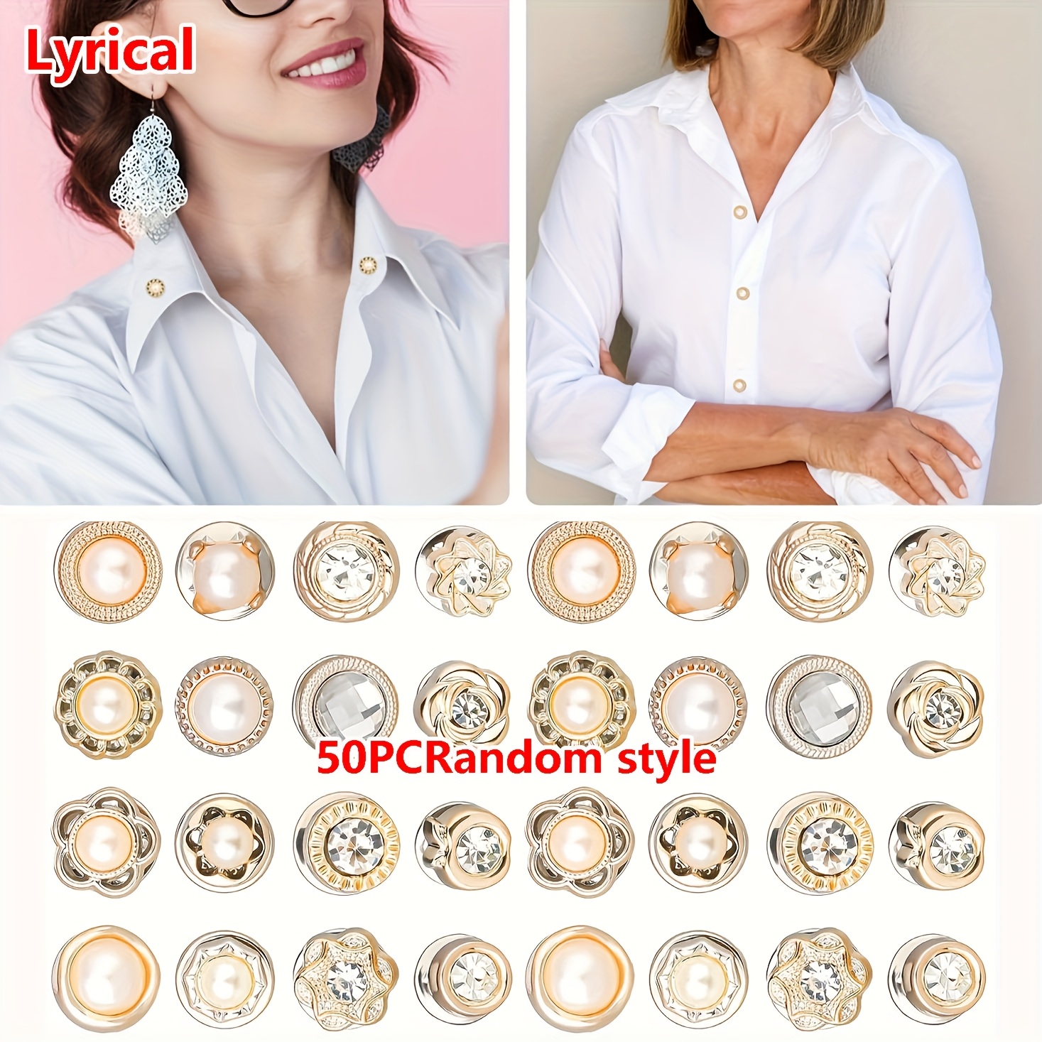 E-shop 20 Stk./50 Stk. elegante weiße künstliche Perlenknöpfe, geeignet für Damenhemden - Metall-Kragenstifte, sichere und innovative