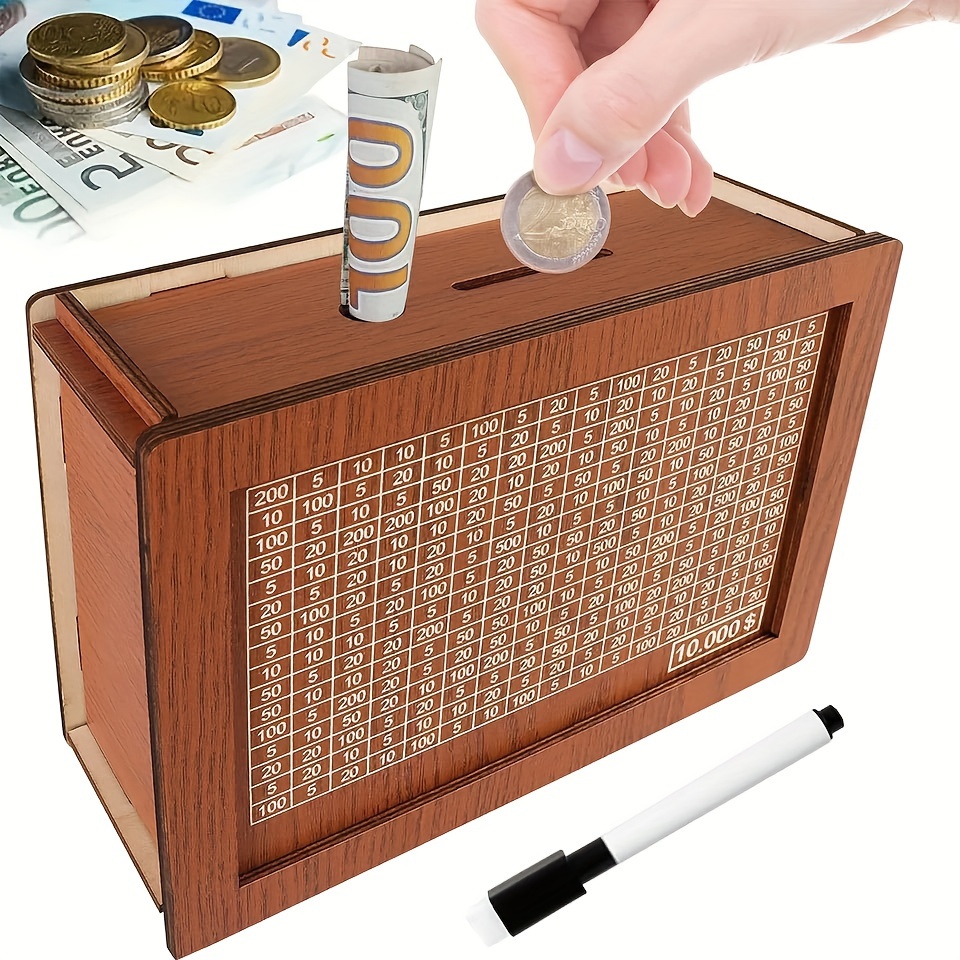 wood coin savings bank wooden money saving box with goal   coin counting chart ideal gift for budgeting and   management 0