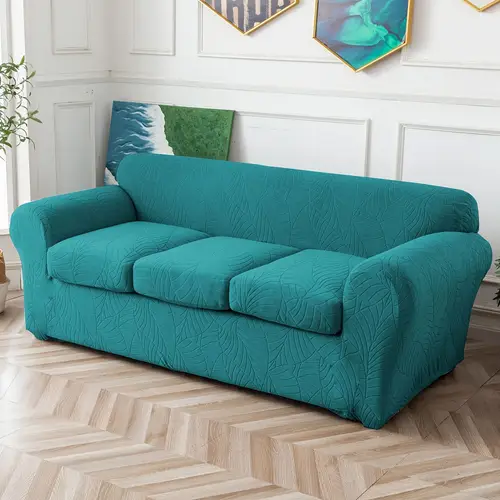 4pcs set water resistant leaf texture jacquard stretch sofa slipcover with seat cushion cover spandex non slip sofa cover elastic removable and washable couch cover for banquet coffee shop dining room home decor