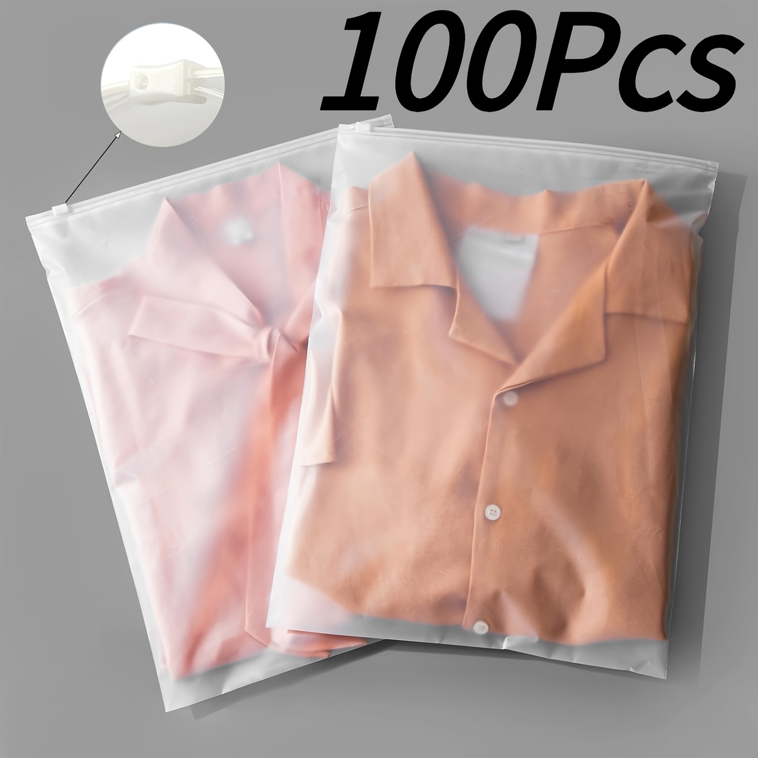 100pcs clothing packaging bags for shipping plastic frosted bags for travel storage or small businesses zipper apparel bag for shirts socks underwear and documents no vent holes