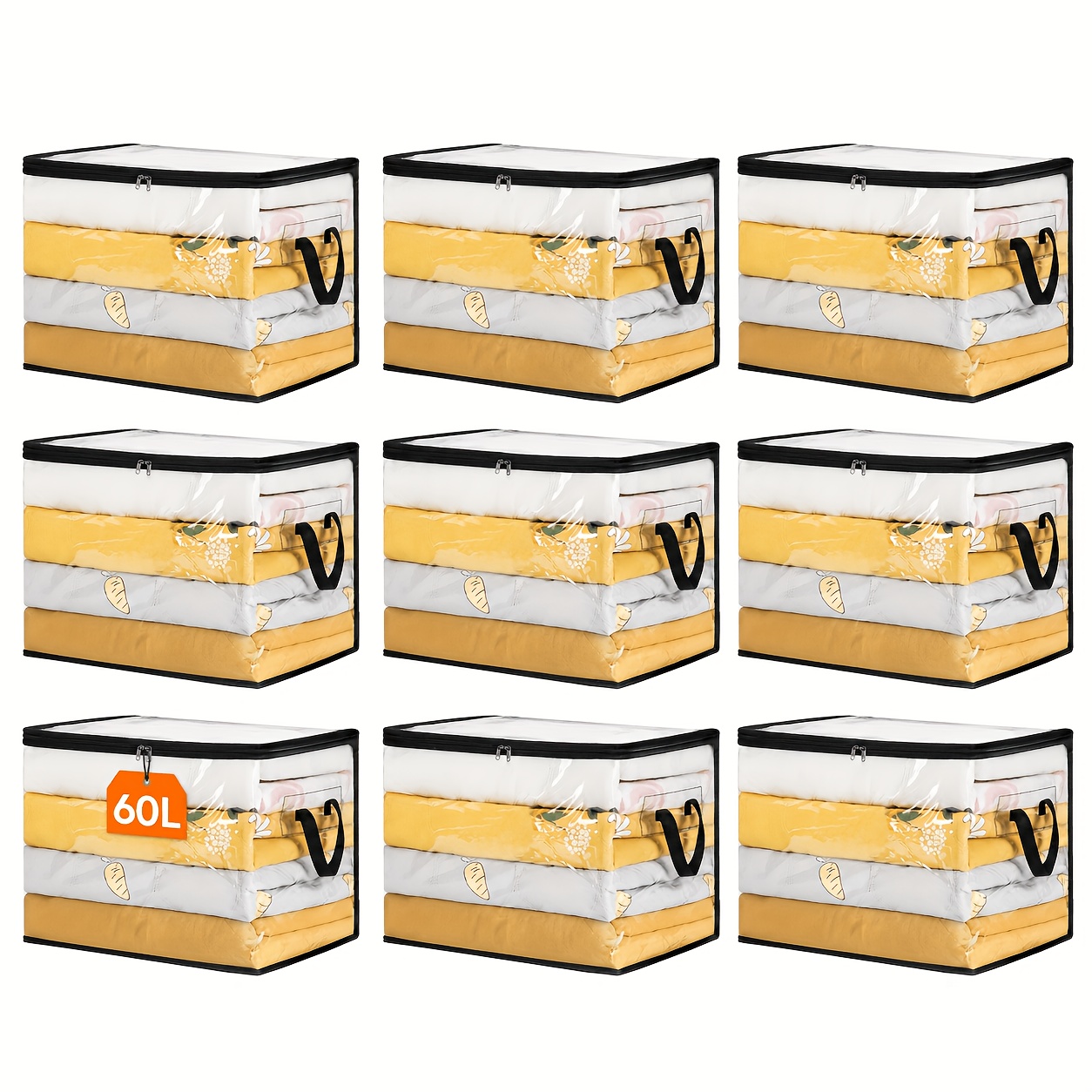 TEMU 3/ 6 Pack Clear Clothes Storage Bags, Space Saver Bags 60l Plastic Blanket Storage Bags, Vinyl Foldable Moving Bags With Zipper, Closet