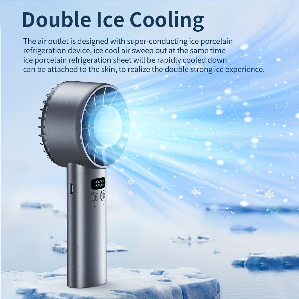 Handheld Fan with Hurricane Ice Pack - 100 Cooling Gears, TEC Superconducting Ice-Ceramic, 5200Mah Battery, ANC Silent Motor, Lightweight And Portable for All-Day Use