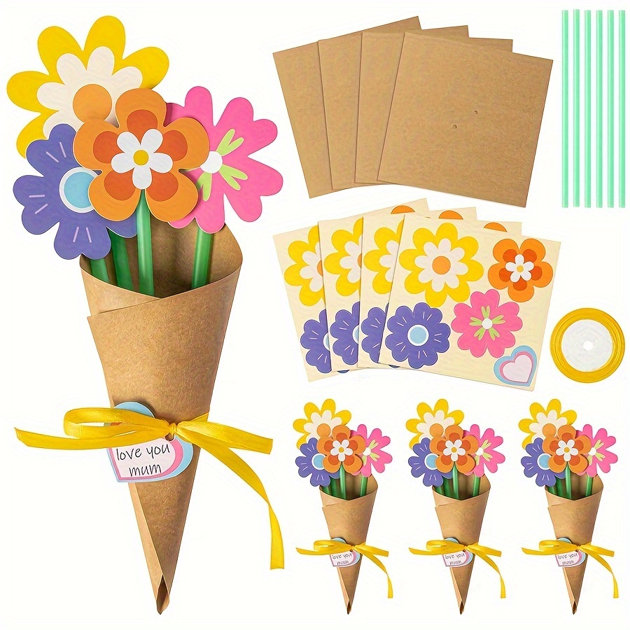 

24pcs, Flower Bouquet Craft Kit - Mother's Day Flower Bouquet Craft Make Your Own Flower Bouquet Teacher Appreciation Week Diy Thankful Gift Craft School Classroom Home Fun Activities