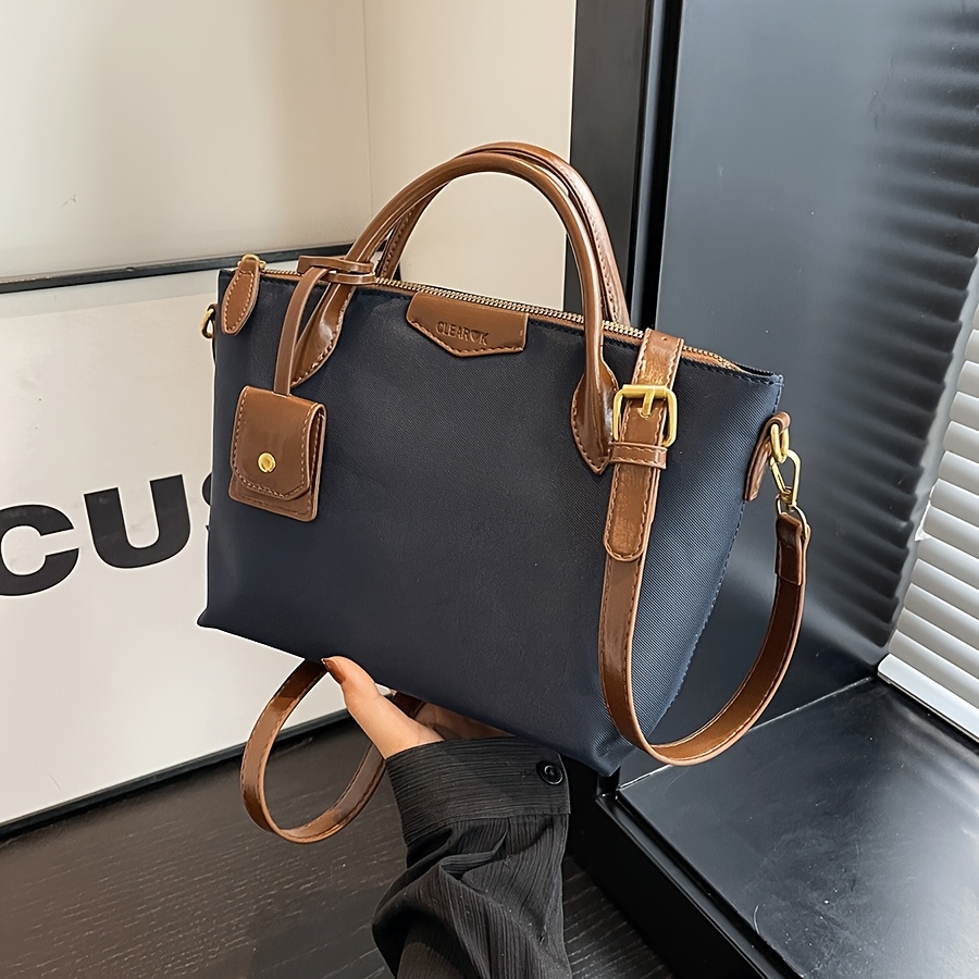 Women's Shoulder Bag, Double Handle Solid Nylon Fabric Portable Square Bag, , Suitable For Travel, Shopping, And Commuting