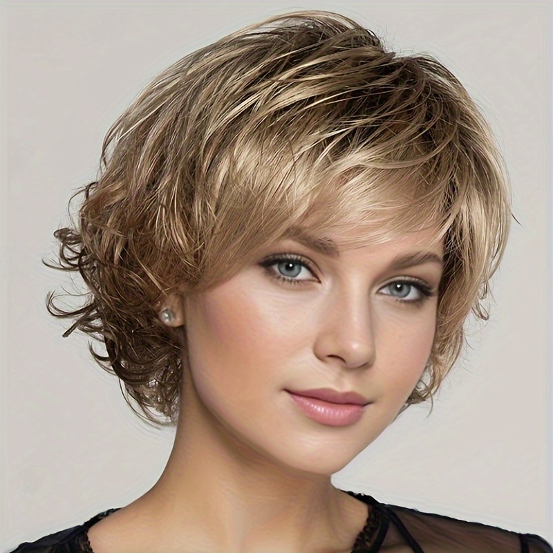 

Elegant Short Curly Wig For Women - Heat Resistant Synthetic Hair, Adjustable Cap, Natural Ombre Design, & Cosplay Parties