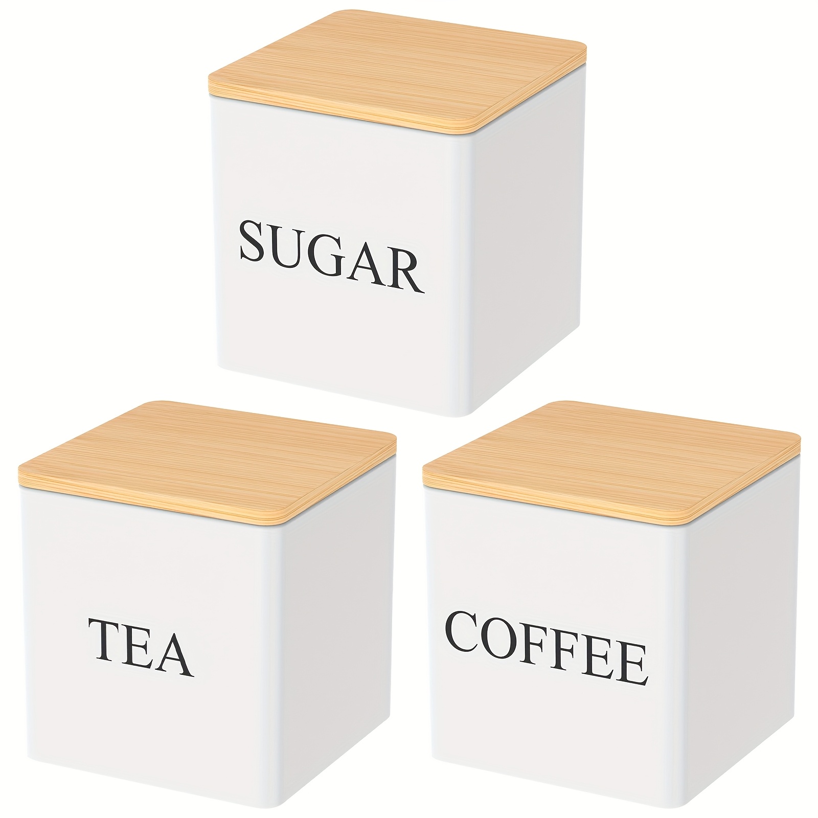 TEMU 3pcs Tea Sugar Coffee Canister Set With Bamboo Lids Large Capacity Tea Sugar Coffee Container For Coffee Sugar Tea