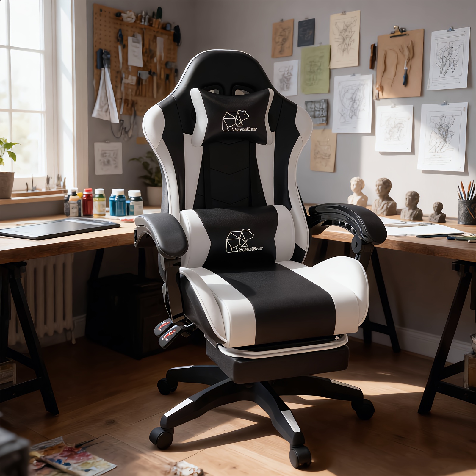 1pc Heavy-Duty Manual Recline E-Sports Chair Suitable for Adults & - Adjustable Footrest/Lumbar Support Gaming Desk Chair with Fixed Armrests, High-Padding Ergonomic Seat for Home Office Computer Chair, Modern for Home and Office Use - Image 16