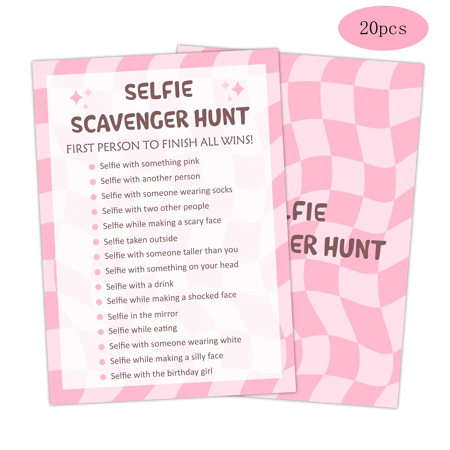 TEMU 20pcs, Birthday Party Game Cards, Selfie Hunt, Teen Girls Adult Birthday Party Games, Set Of 20 Game Cards, Birthday Party Favors Activities