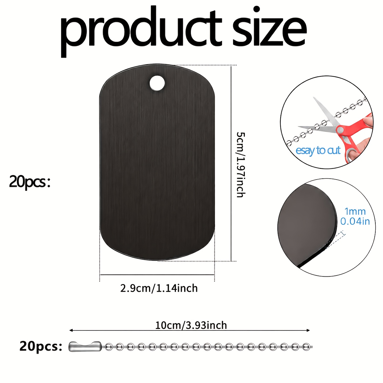 TEMU 40pcs Black Rectangular Pet Id Tag Set With 20 Acrylic Blank Tags And 20 Ball Chains For Dogs Cats Craft Laser Engraving Gift Packaging Label