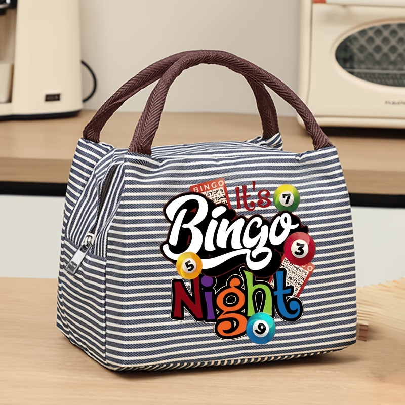 TEMU Sac fourre-tout pour femme sur le thème du bingo, adapté aux jeux de bingo, sac à main léger en nylon à fermeture éclair avec imprimé de cartes