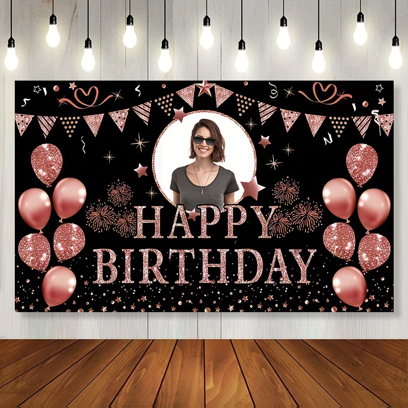

Custom Happy Birthday Banner - Personalize With Your Photo, Rose Golden, 41.7x70.8" - Perfect For Front Porch & Party Decor, Indoor/outdoor Use Birthday Decor Birthday Banner Backdrop