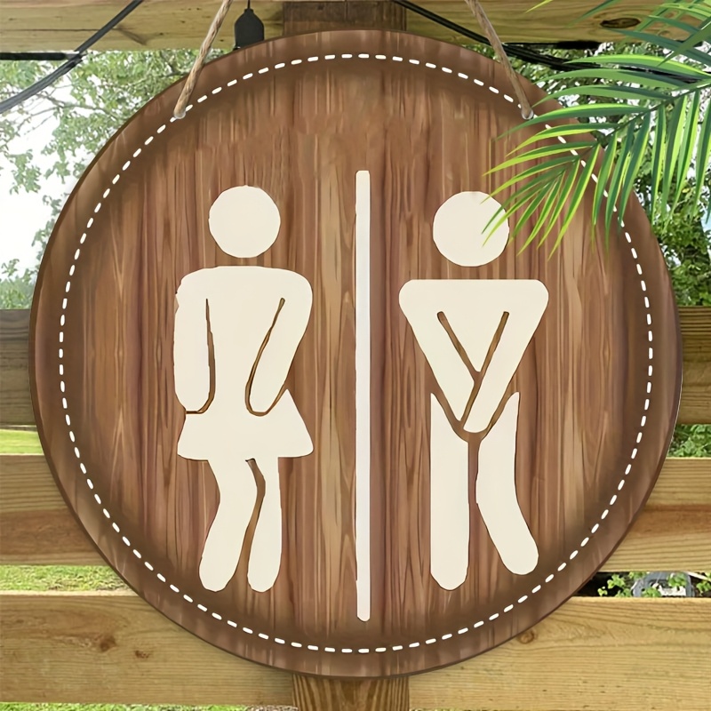 

1pc Rustic Wooden Unisex Restroom Sign - Half Toilet Door Decor, Farmhouse Hanging Plaque For Bathroom, Men's & Women's Wall Sign For Business, Classroom Decoration