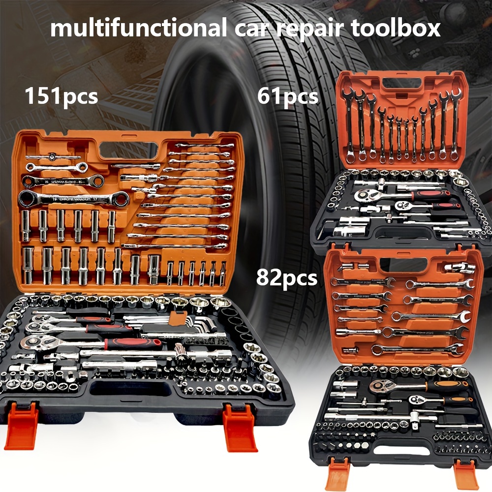 

Kit d'Outils Manuels 61/82/151pcs - et Douille , Clé à Cliquet à Utiliser - la Réparation de Voiture, , - Inclut un Étui de