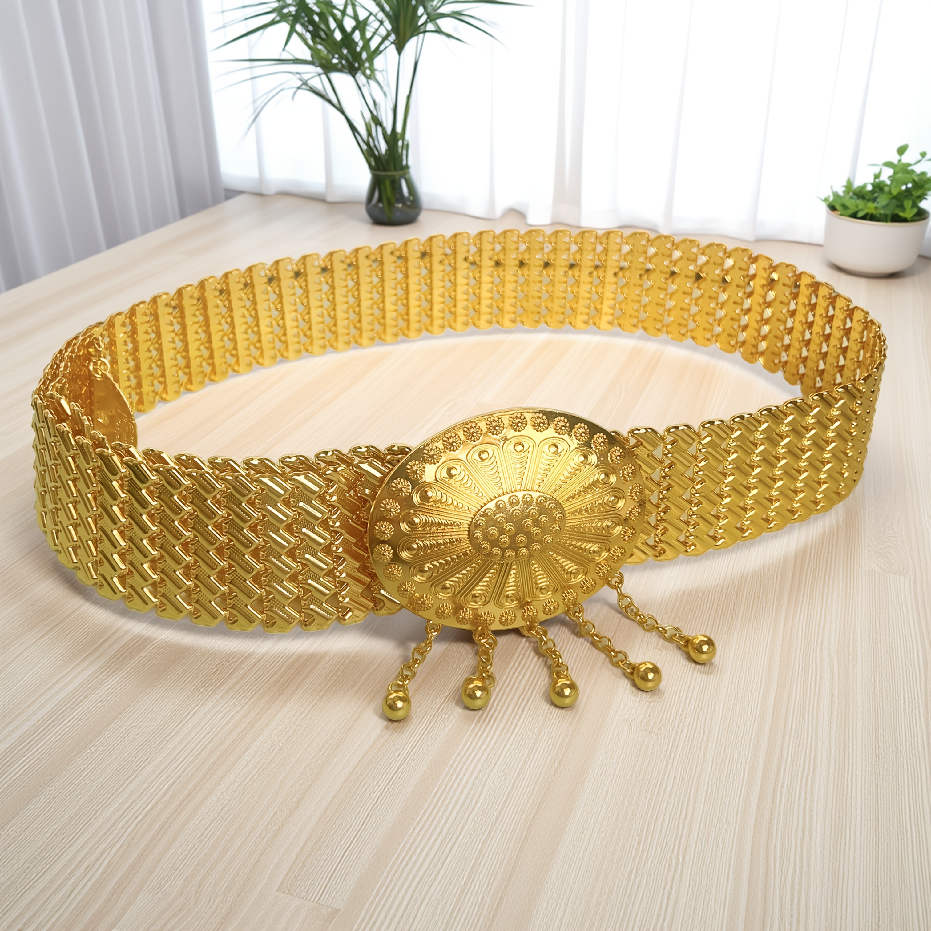 Image of Elegant Middle Eastern-inspired Women's Belt In Golden With Sequin Details And Embossed Metal - Ideal For Weddings, Parties & Everyday , Elegant Attire|intricate Sequin Belt|decorative