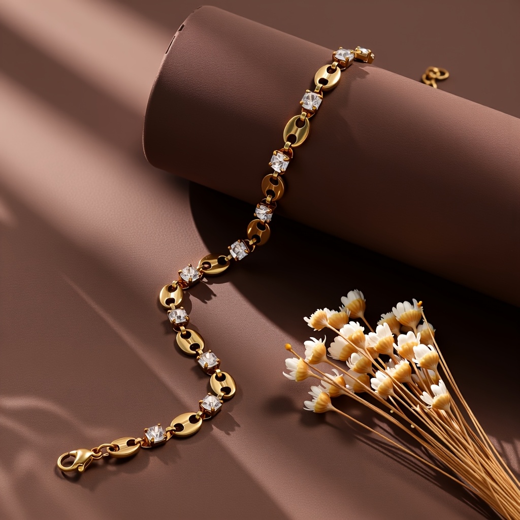 TEMU 1pc Shiny Stainless Steel Hollow Round Hole Coffee Bean Shaped Inlaid Synthetic Zirconia Bracelet, Elegant Temperament Women' Luxury Versatile