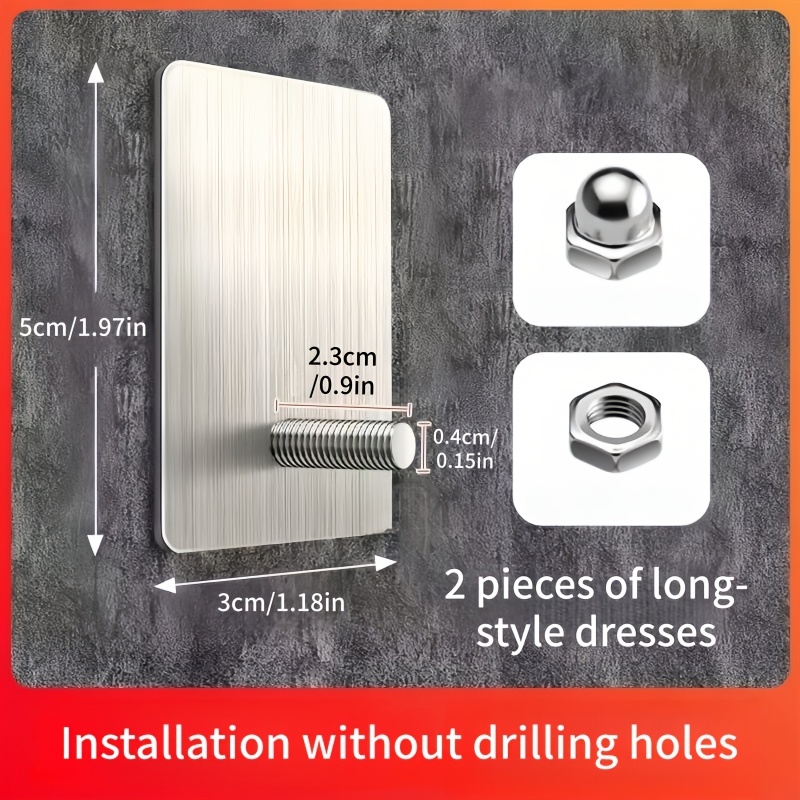 TEMU 2 Sets Of Wall Nail Hooks, Wall-mounted Auxiliary Hooks, Wall Screws, Suitable For Indoor And Outdoor . Installation Is Without Drilling Holes.