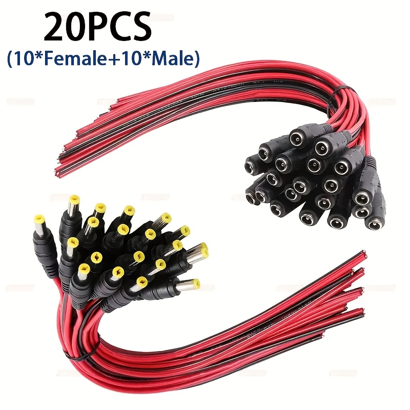 

20- 12v Cable Set, Brass 5.5 X 2.1mm & Female Connectors, Pvc Insulated For , Security Cameras, Led Strip &