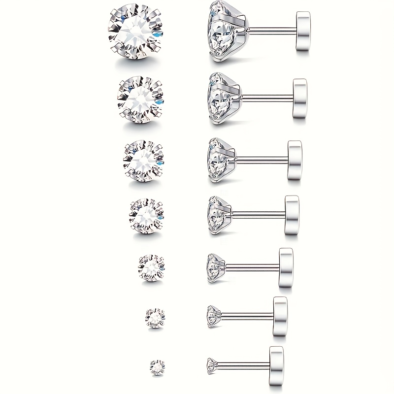 TEMU 7pcs Stainless Steel Stud Earrings, Simple Style Hoop Earrings Jewelry For Women, Ear