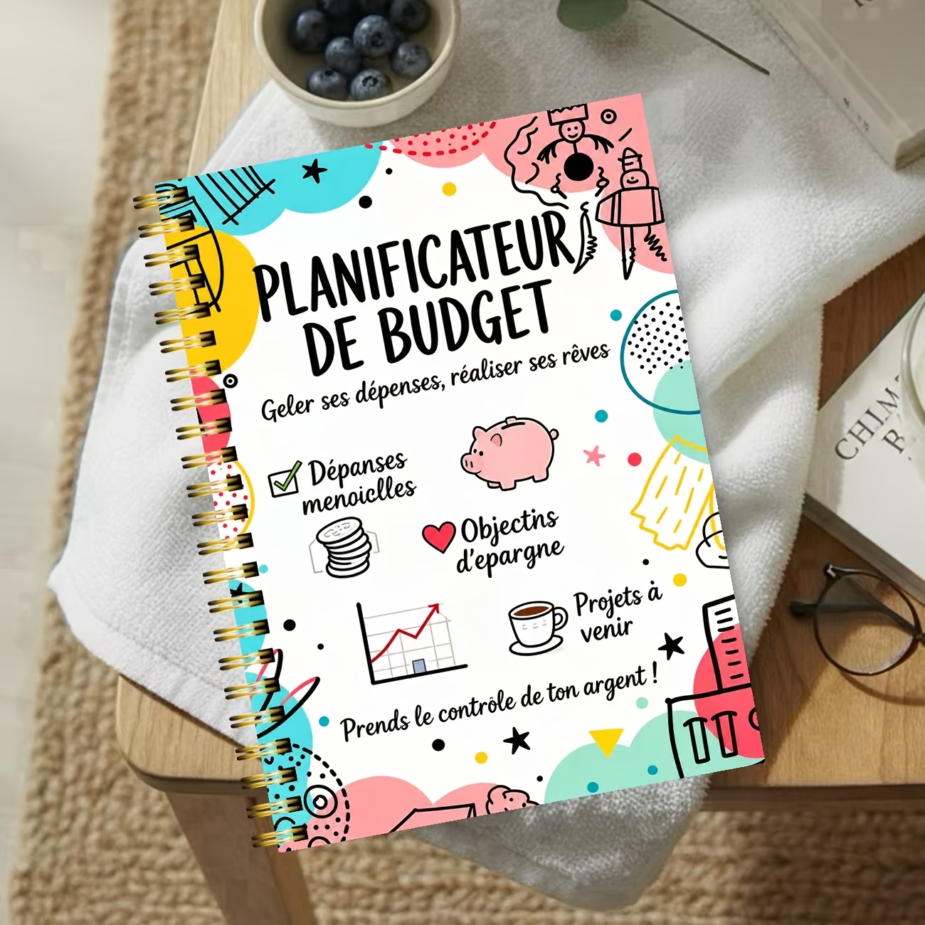TEMU 1 bloc de planification, planificateur de budget édition française, cahier sur le thème de l'enregistrement des factures, design coloré rond à