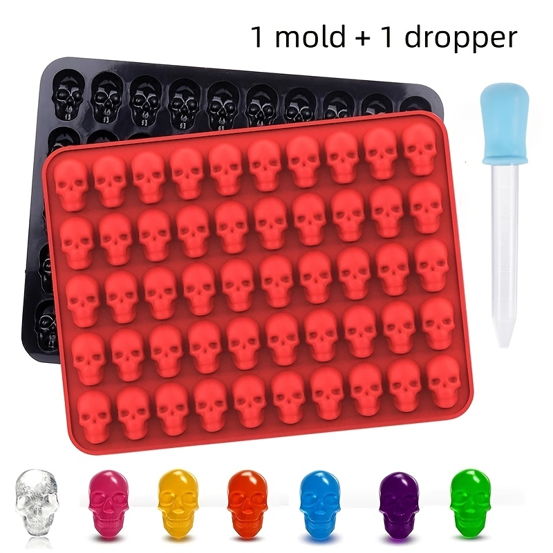 2pcs 50   funny skull gummy mold 1 dropper used for   creative silicone gum molds chocolate molds cake decoration baking molds