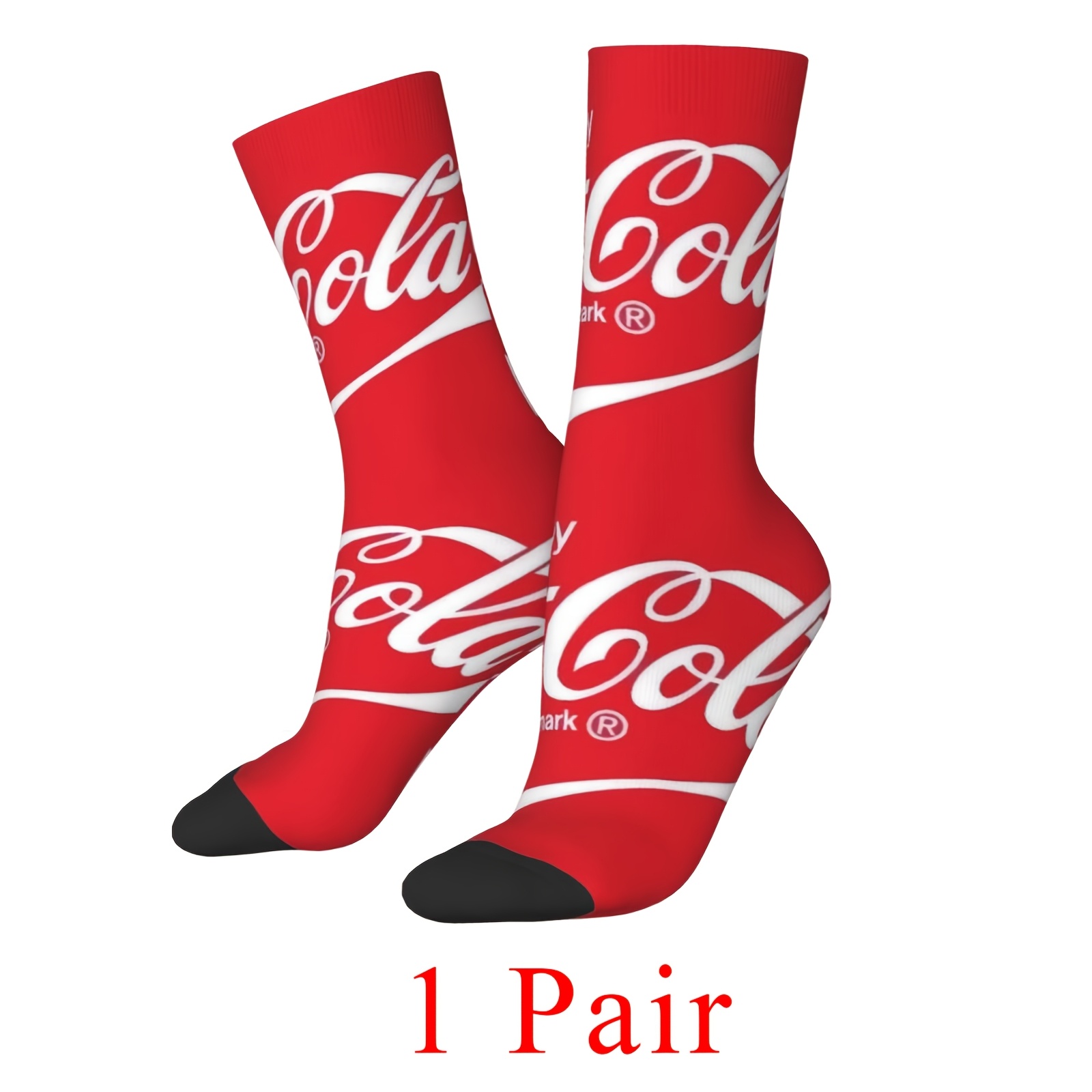 TEMU 1 Paire/3 Paires/5 Paires de Chaussettes Imprimées pour Hommes, Bas Rouge à Bas Blanc avec Étiquette, Style Rétro, Motif , Vêtement Décontracté