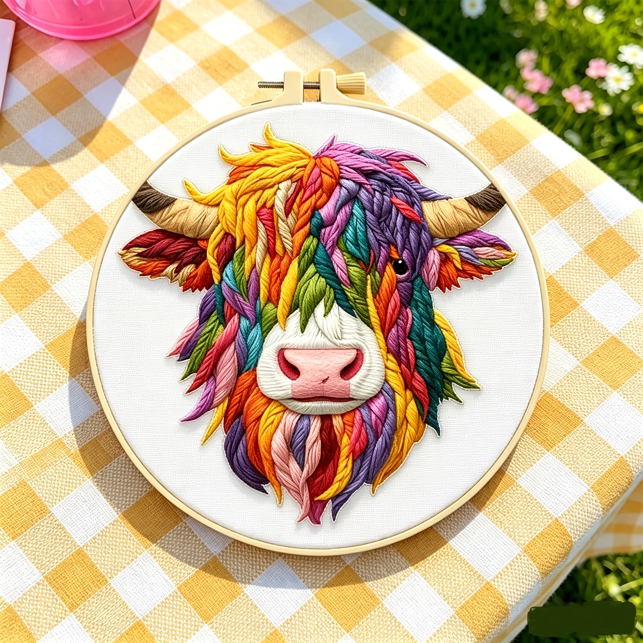 TEMU Colorful Cow Diy Embroidery Kit For Adult Beginners - A Vibrant And Artistic Handmade Craft. This High-quality Diy Embroidery Set Includes