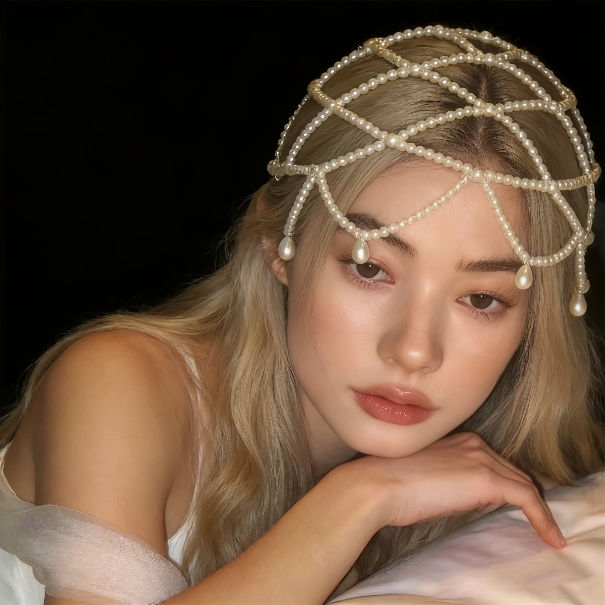 1pc Elegant Retro Water Drop Pendant Mesh Headwear For Party Banquet Wedding Bride Wear