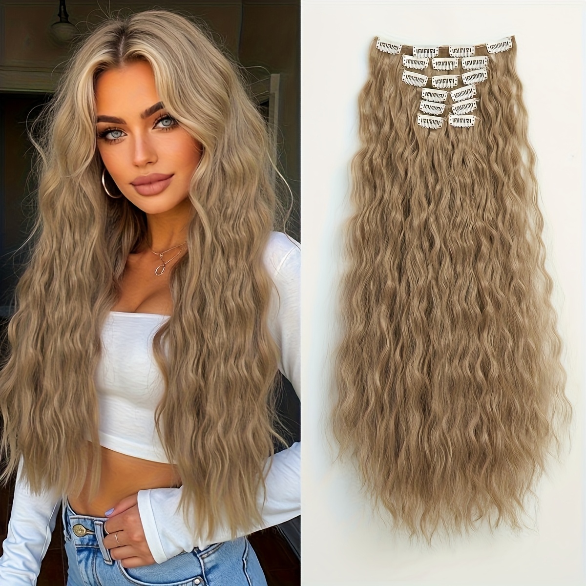 6pcs set wavy long hair clip in extensions synthetic   womens elegant hair accessories for daily use details 1