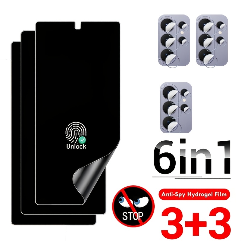 TEMU 6-in-1 3pcs Privacy Hydrogel Screen Protector + 3pcs Camera Lens Protector, Tpu Film, Phone Screen Protection, Compatible With Galaxy S26