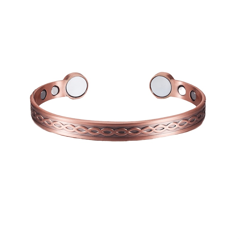TEMU Retro Distressed Red Copper Bracelet Open Adjustable Magnetic Bracelet Versatile Everyday Jewelry