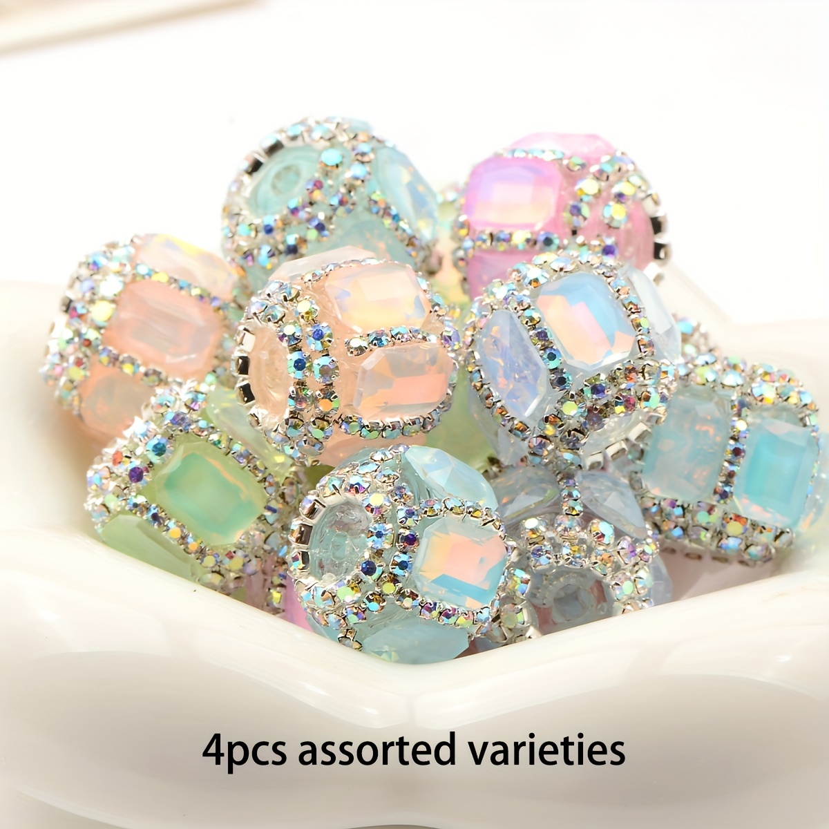 Image of 4pcs 1.6cm Random Color Mixed Rhinestone Cat Eye Hand-painted Beads Acrylic Bead Craft Fashion Jewelry Additions Key Chain Bead Pen