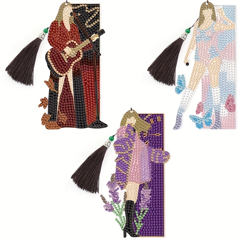 TEMU 3pcs Marque-pages de Peinture Diamant, Marque-pages d'Art Diamant avec Pompons, Convient aux Débutants Adultes Cadeaux d'Art et d'Artisanat