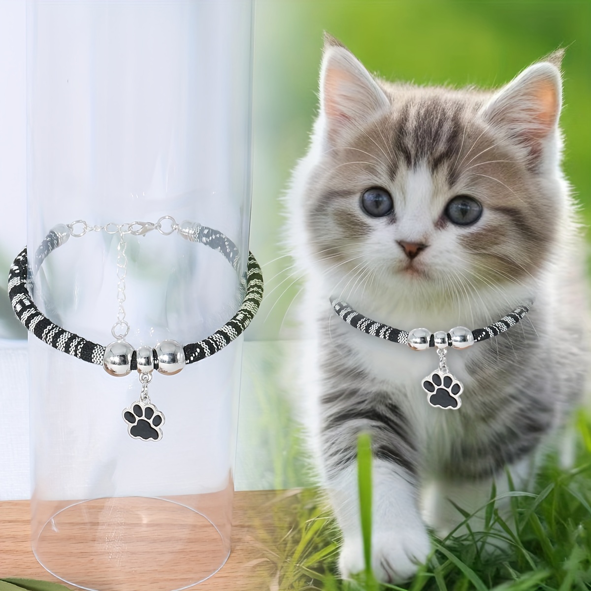 Cat Photo Pet Necklace Nylon Pet Necklace With Colorful Paw Print