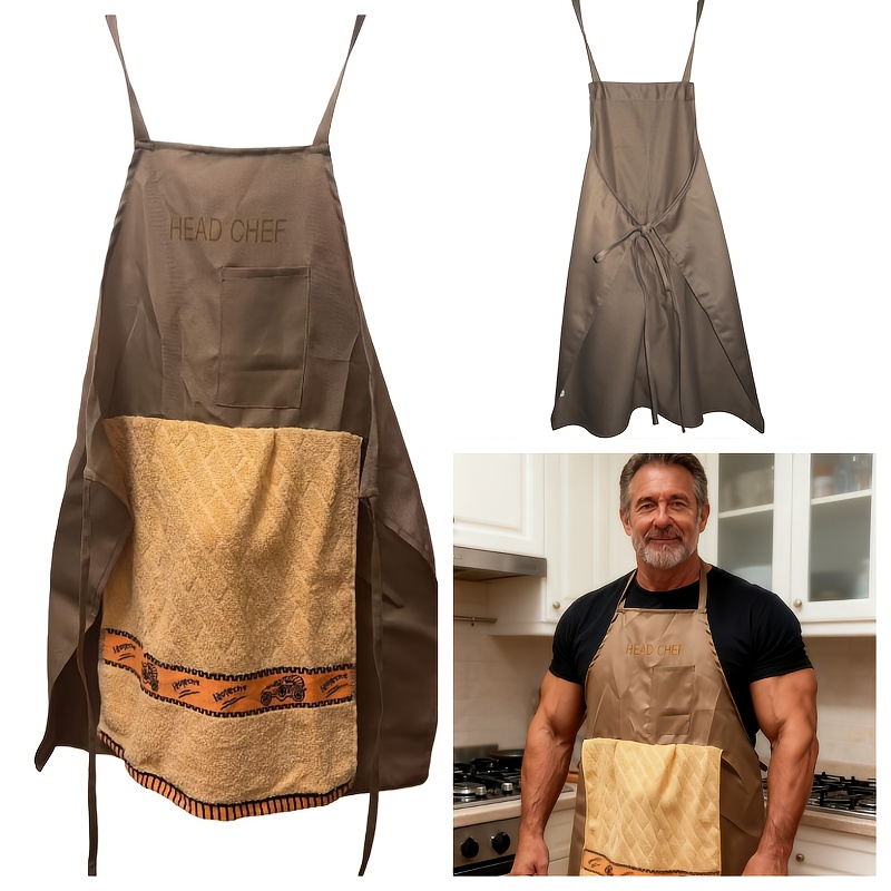 TEMU 1pc Of Men's Joke Apron Featuring A Surprise Cover Panel - Perfect For Bbqs, Father's Day, Or Birthday Pranks - A Fun Gift For Dads With A