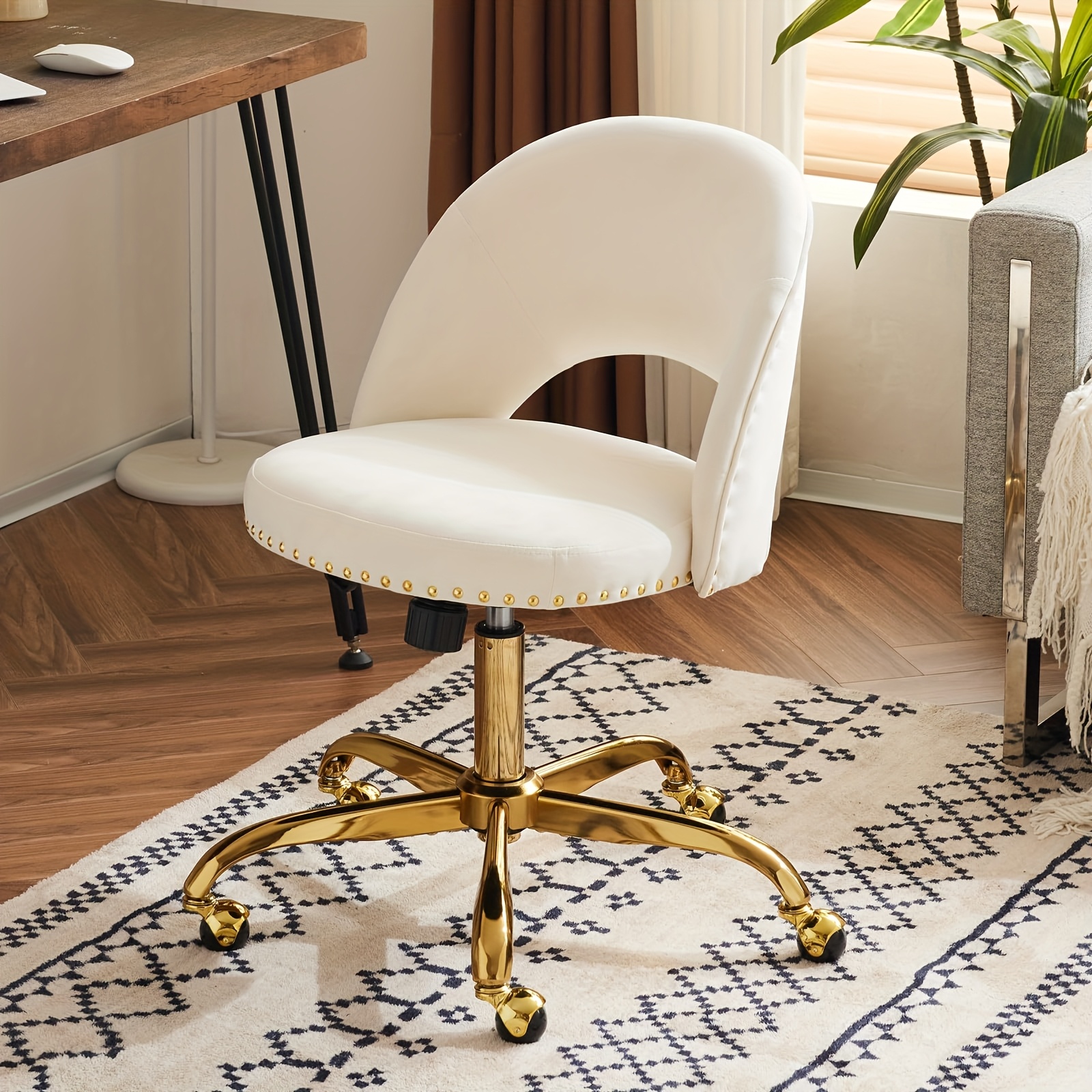 Bonnlo Armless Velvet Swivel Desk Chair