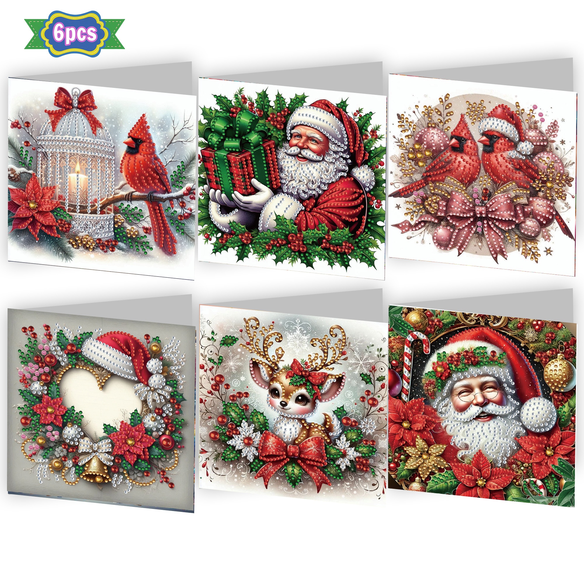 TEMU 6pcs Christmas Themed Diamond Painting Greeting Card Set, Diy Unique Rhinestone Painting Greeting Card Craft, Mosaic Handmade Creative Project,
