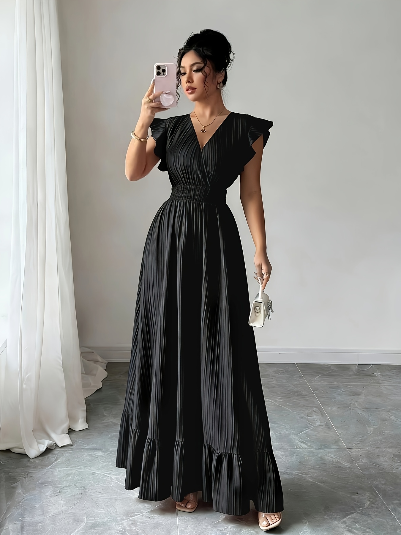 womens maxi dress smock sleeve smock dress - Temu Qatar