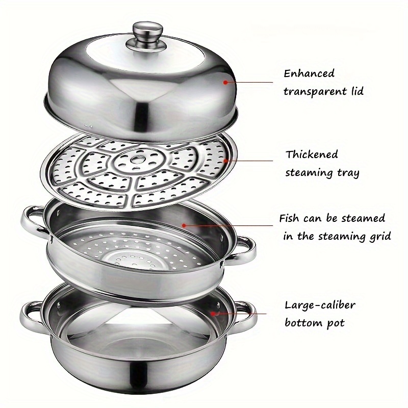 1 set stainless steel multi layer cookware non stick finish   with bakelite handles and   glass lid   stackable kitchen pots and pans set details 1