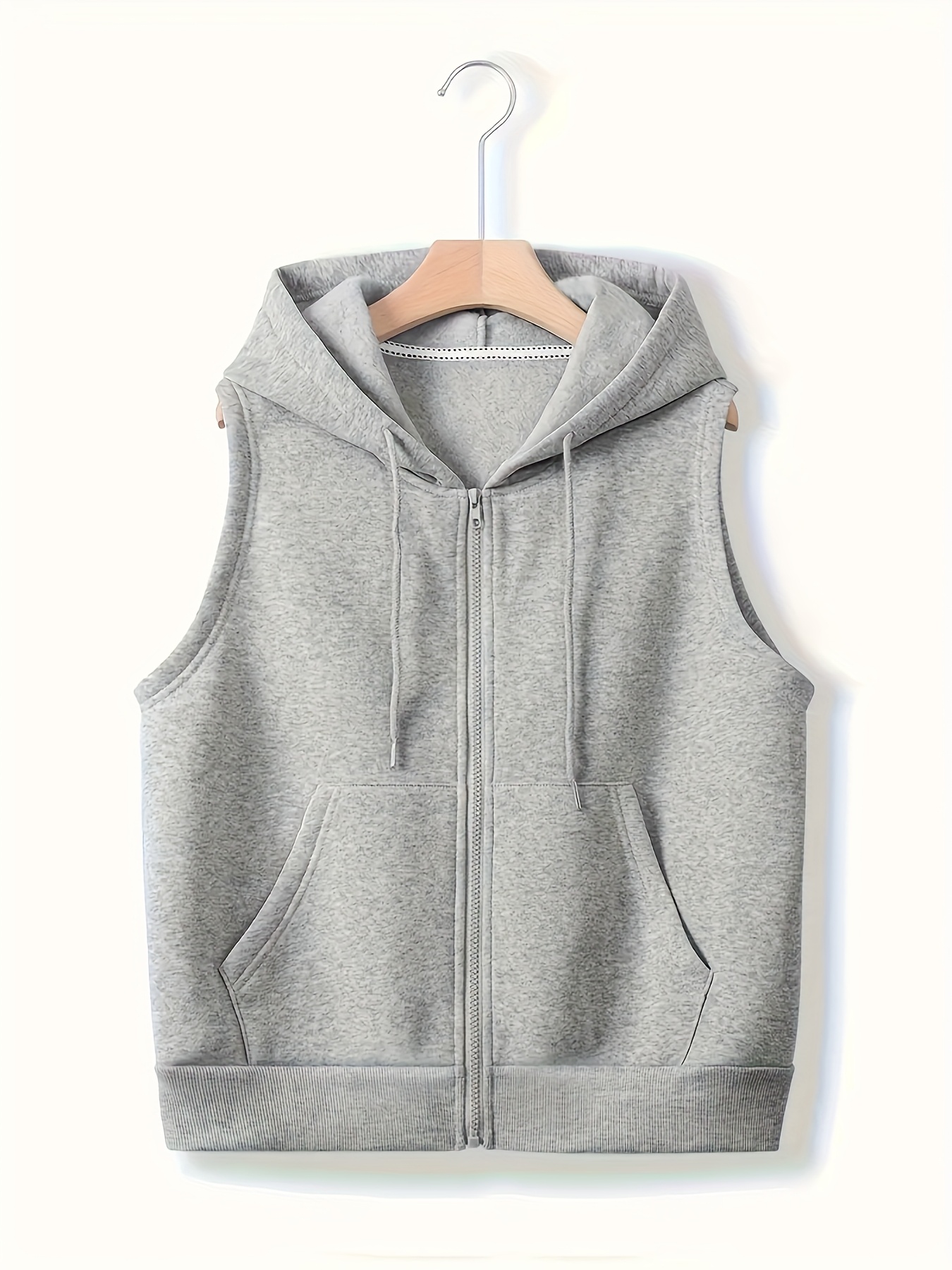 womens casual zip hoodie kangaroo pocket sleeveless Temu United
